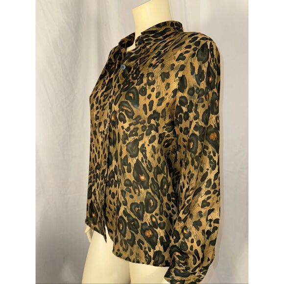 Vintage Chaus Women’s Blouse Leopard Animal Print Long Sleeve Button Front Chiff - Picture 12 of 13